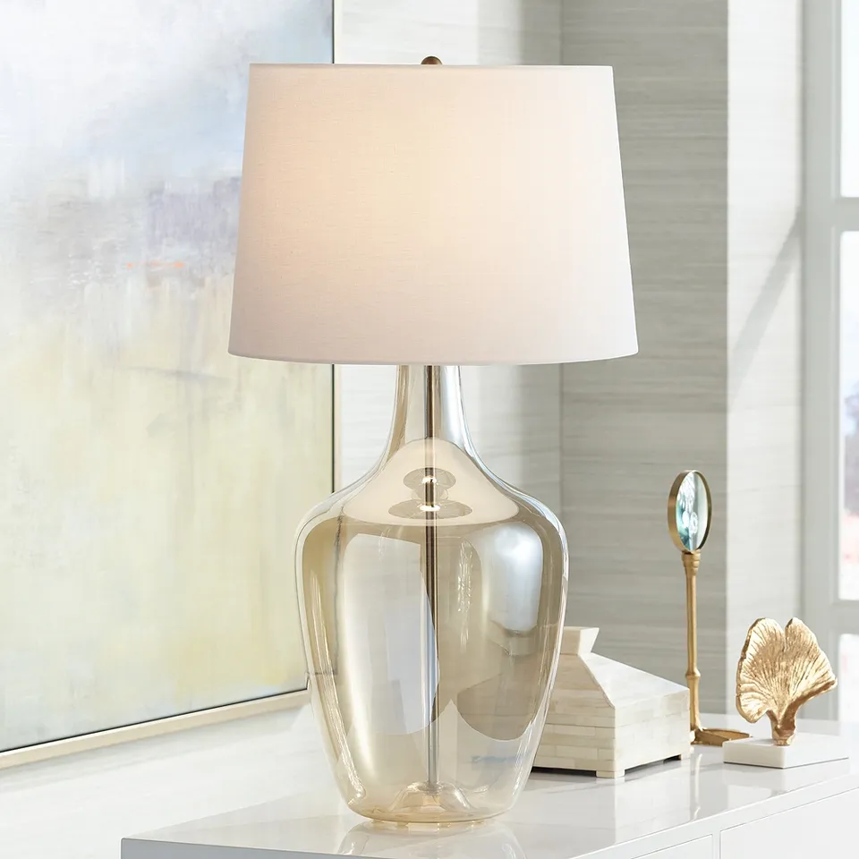 Possini Euro Ania 31" Champagne Glass Table Lamp with Table Top Dimmer