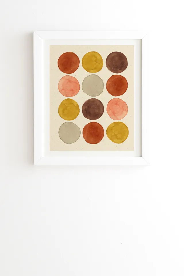 Watercolor Dots Rust Ochre by Pauline Stanley - Framed Wall Art Basic White 30" x 30"