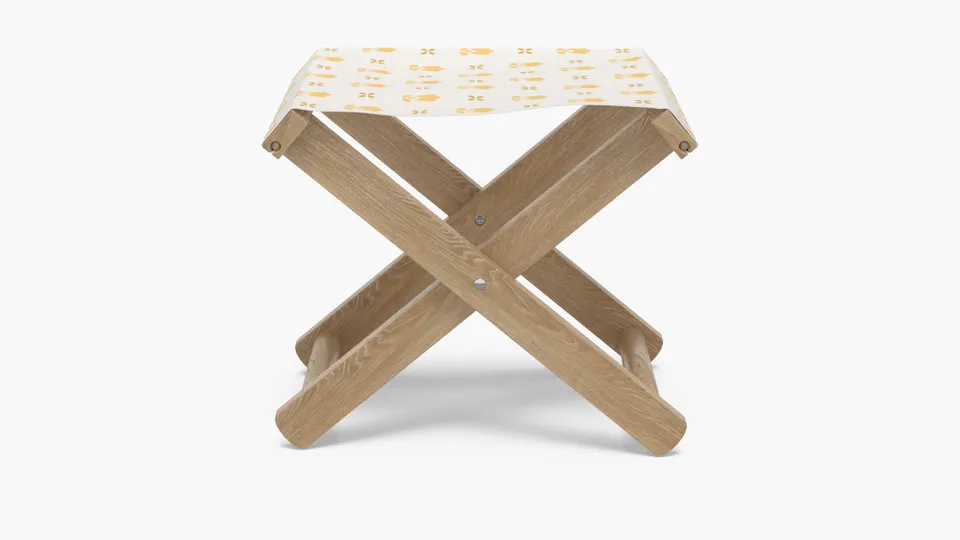 Teak Cabana Stool, Buttercup Mod Fleur