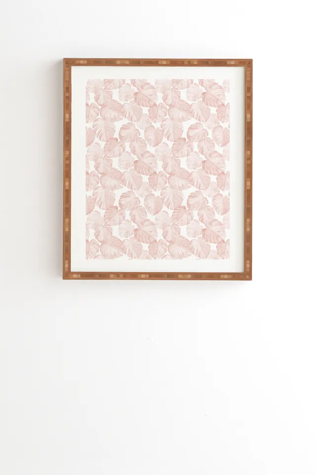 Watercolor Monstera In Dusty Pink by Little Arrow Design Co - Framed Wall Art Bamboo 30" x 30"