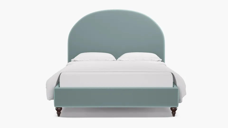 Demilune Bed, Spa Performance Plush Velvet, Espresso Traditional Turned Leg, King
