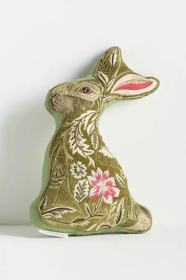 Woodland Cotton Embroidered Bunny Pillow