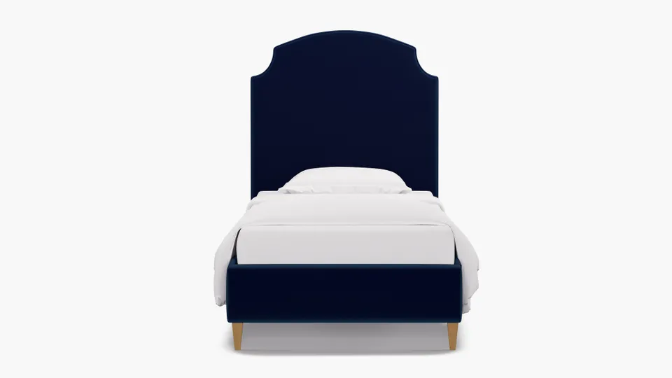 Cove Bed, Navy Performance Velvet, Natural Square Tapered Leg, Twin
