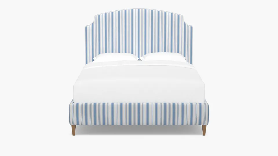 Cove Bed, Cornflower Regency Stripe, Natural Square Tapered Leg, Full