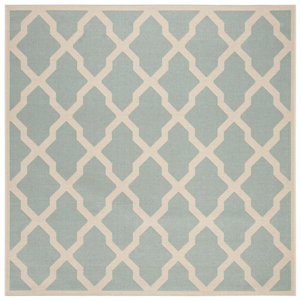 Arlo Home Indoor/Outdoor Woven Area Rug, LND122K, Aqua/Cream,  6' 7" X 6' 7" Square