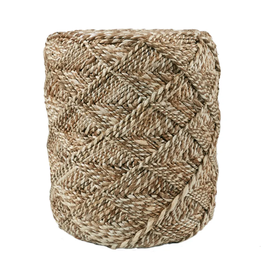 Ystad Natural Beige/ White Cylinder Pouf
