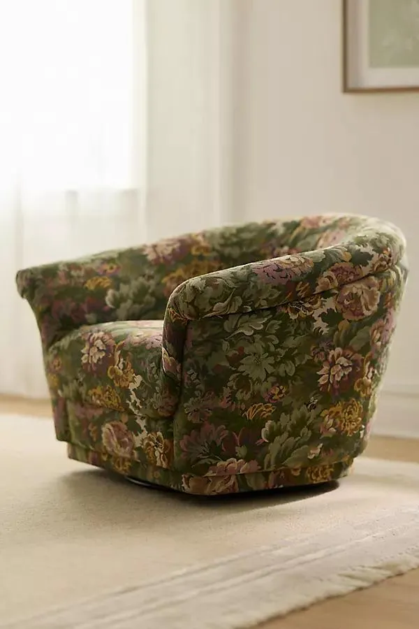 Jeane Gwendolyn Tapestry Rolled-Edge Swivel Chair