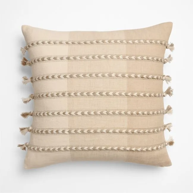 Isla Braided Stripe 23"x23" Warm Sand Beige Throw Pillow Cover