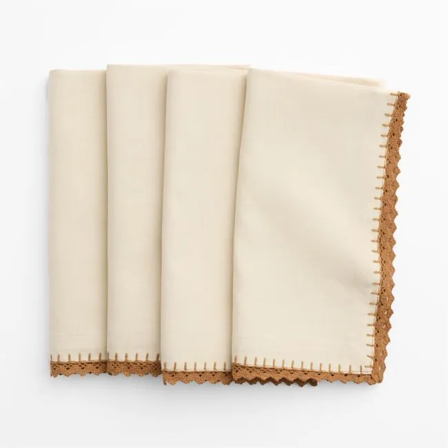 Crochet Lace Linen Cotton Dinner Napkin, Set of 4