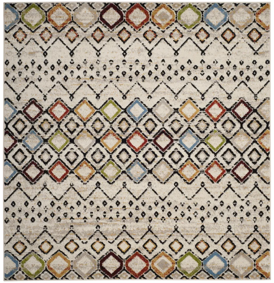Arlo Home Woven Area Rug, AMS108K, Ivory/Multi,  6' 7" X 6' 7" Square