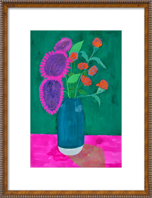 vase with sunflowers and carnations  by Christiane Drapela for Artfully Walls