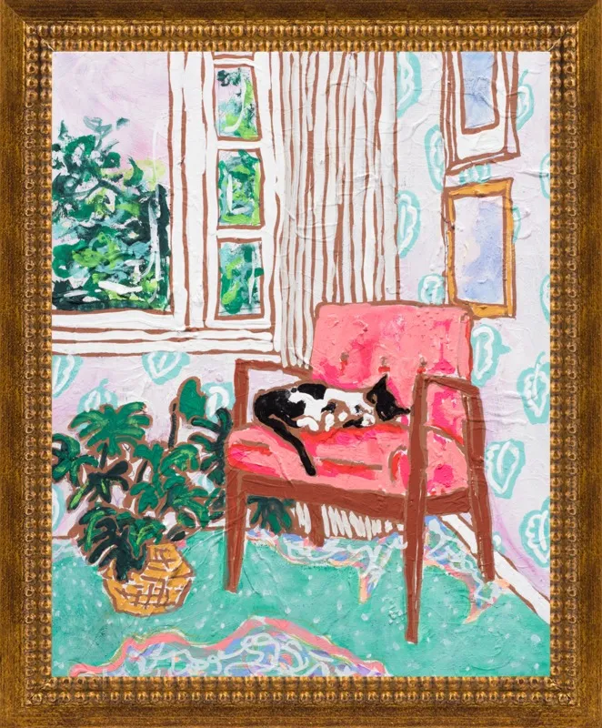 Cat Nap: Tuxedo Cat Napping in Mid-Century Chair by Lara Lee Meintjes for Artfully Walls