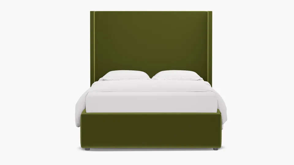 Modern Wingback Bed, Sage Performance Velvet, Full