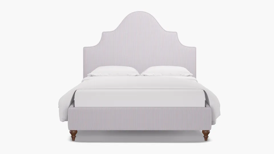 Statement Bed, Pink Classic Ticking Stripe, Walnut Traditional Turned Leg, Full