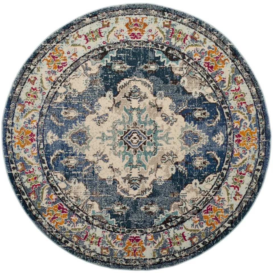 Arlo Home Woven Area Rug, MNC243N, Navy/Light Blue,  6' 7" X 6' 7" Round