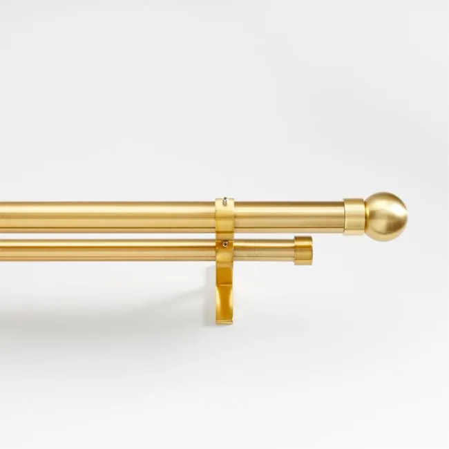 1" Brass Double Rod 88"-120" with Small Round Finial and Small Endcap