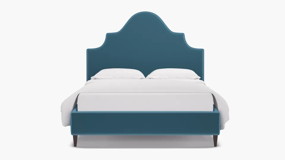 Statement Bed, French Performance Plush Velvet, Espresso Square Tapered Leg, Full