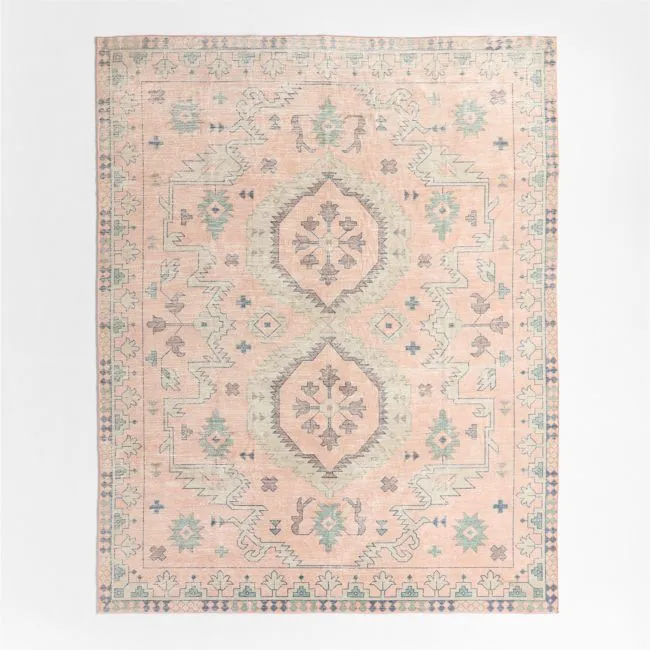 Ember Pink Floral Washable Area Rug 5'x8'