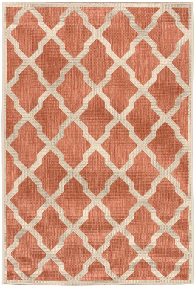Arlo Home Indoor/Outdoor Woven Area Rug, LND122P, Rust/Cream,  4' X 6'