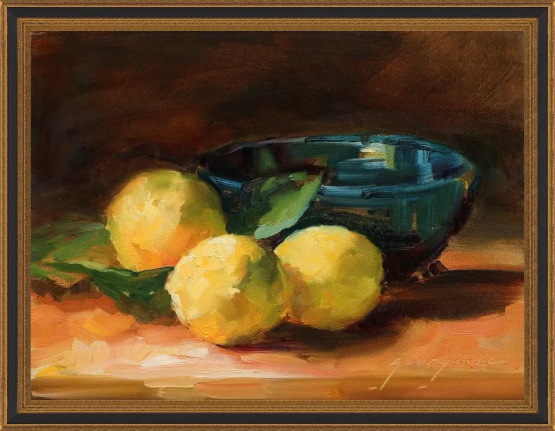 Lemons and Blue Bowl by Georgesse Gomez for Artfully Walls