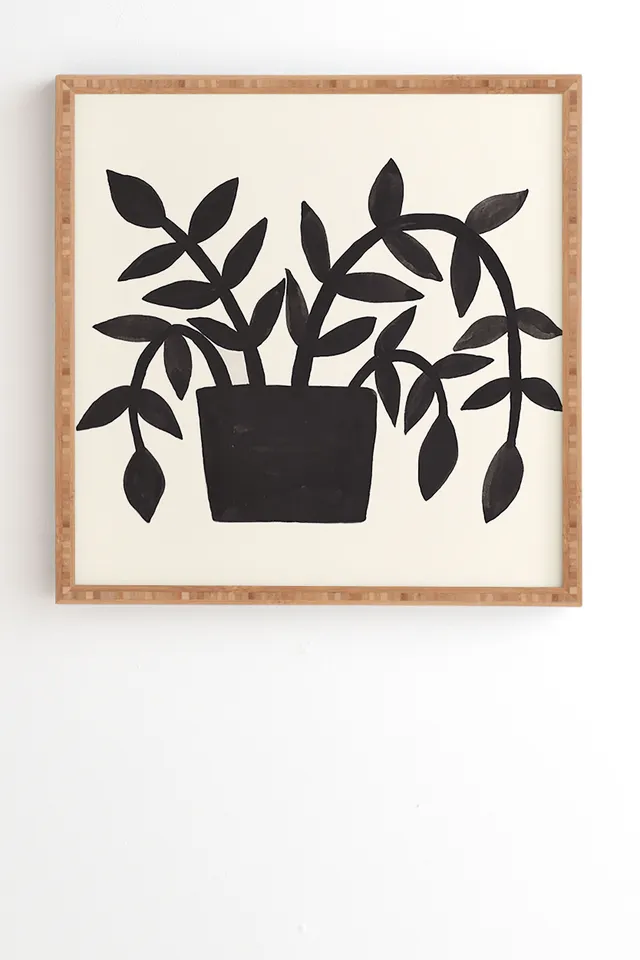 Black Painted Plant by Pauline Stanley - Framed Wall Art Bamboo 12" x 12"