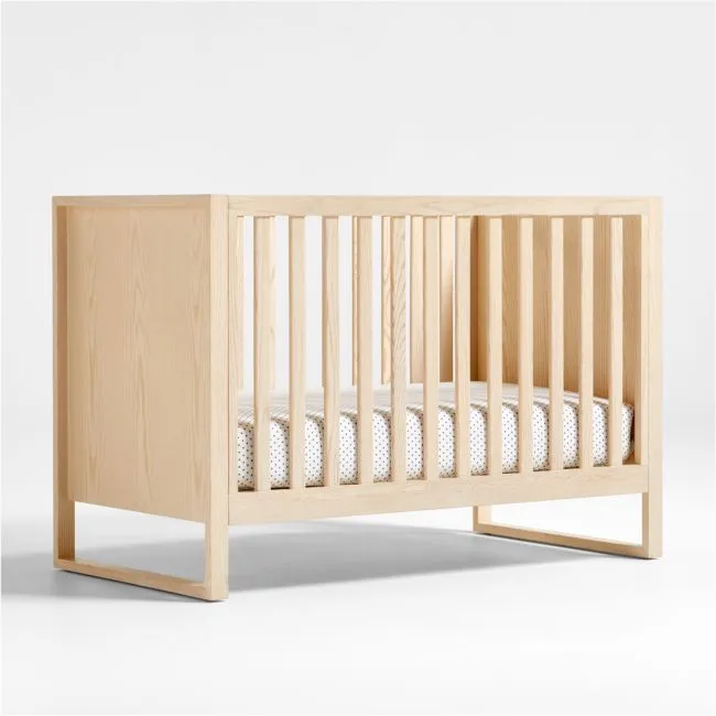 Gemini Sunwashed Ash Wood Convertible Baby Crib with Toddler Bed Rail