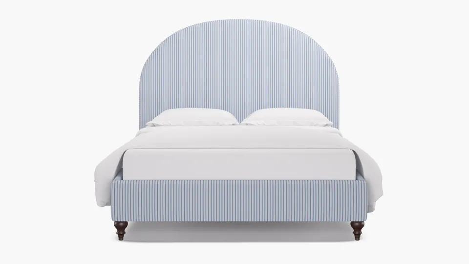 Demilune Bed, Cornflower Classic Ticking Stripe, Espresso Traditional Turned Leg, Twin