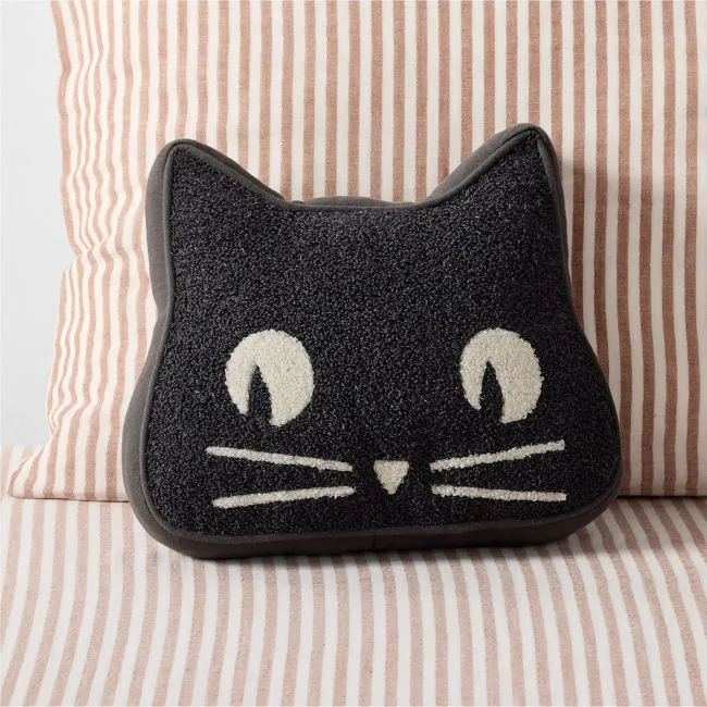 Halloween Cat Shaped Kids Throw Pillow by Joan Anderson