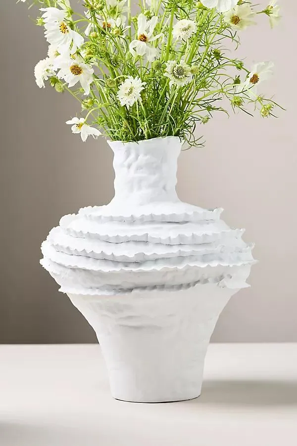 White Ruffle Ceramic Vase