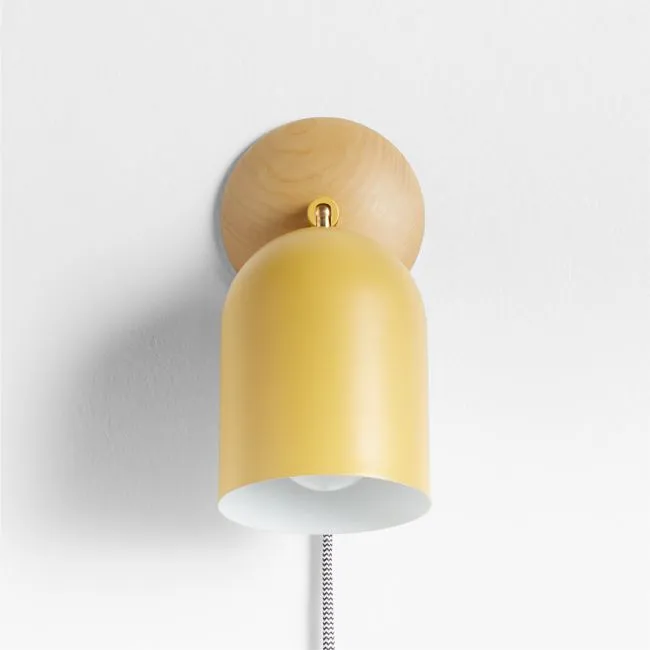 Pixi Ocher Metal and Wood Kids Swivel Plug-In Wall Sconce