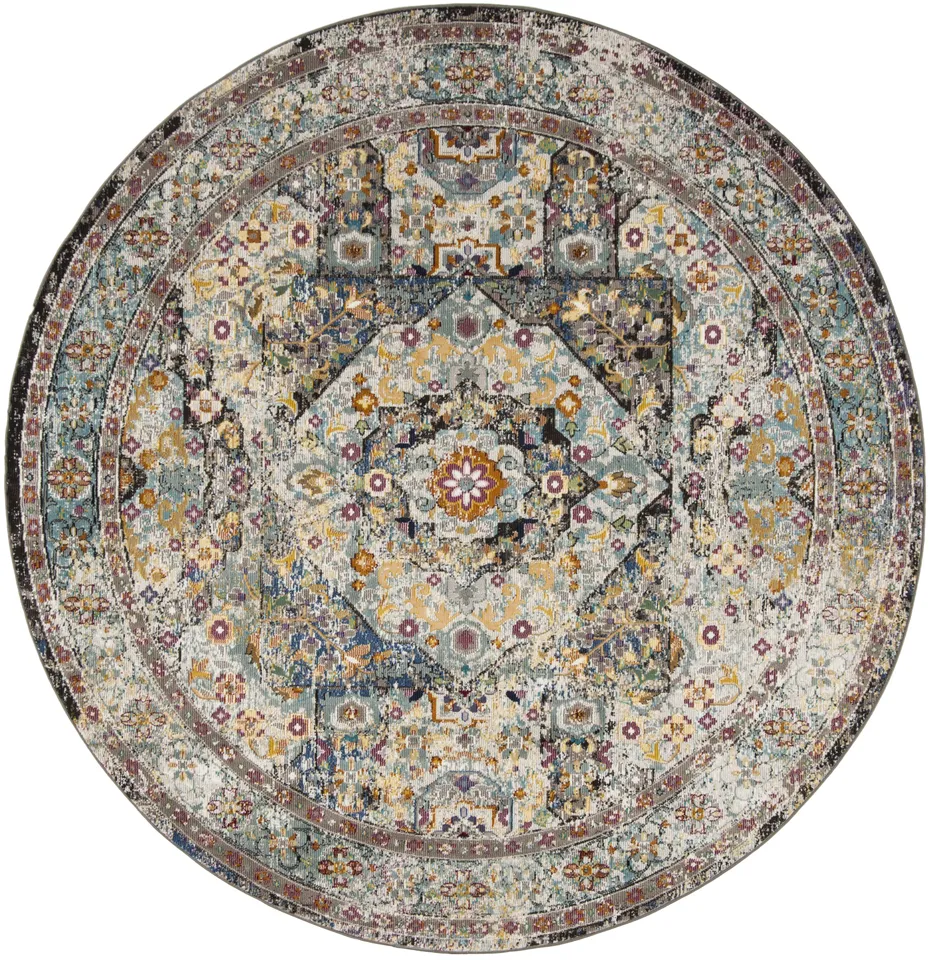 Arlo Home Woven Area Rug, ARA199B, Blue/Multi,  6' 5" X 6' 5" Round