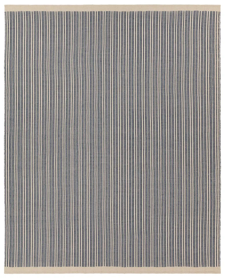 Moren SDR03 Handmade Outdoor Striped Dark Blue and Cream Runner Rug (3'x8')