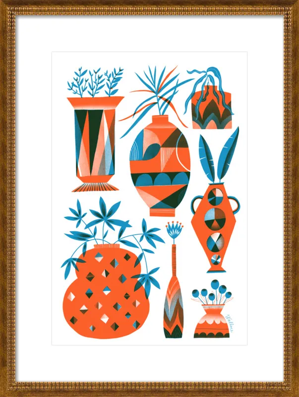 Risograph Vases: vermillion and pacific by Erin Wallace for Artfully Walls
