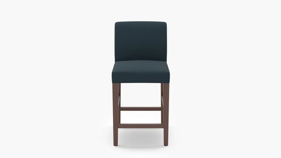 Signature Dining Counter Stool, Navy Everyday Linen, Walnut Square Tapered Leg