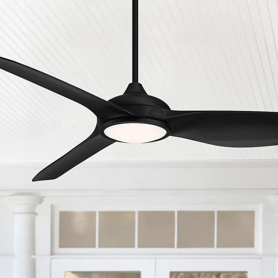 60" Possini Euro Dark Vader Matte Black Damp Remote LED Ceiling Fan