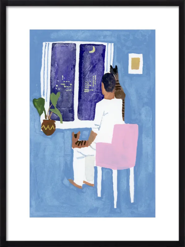Look at the cat and the moon by Hiroyuki Izutsu for Artfully Walls
