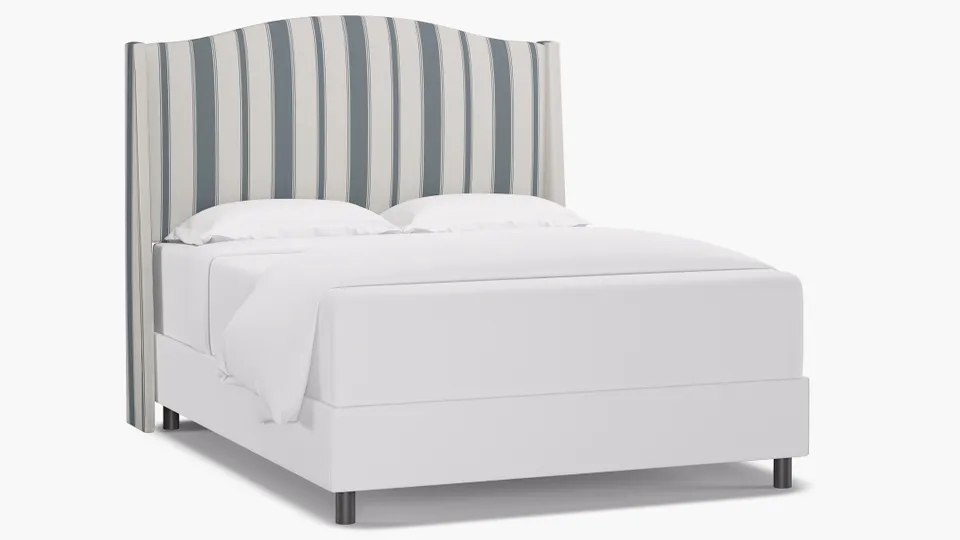 Classic Wingback Headboard, French Blue Clarence Stripe, Queen