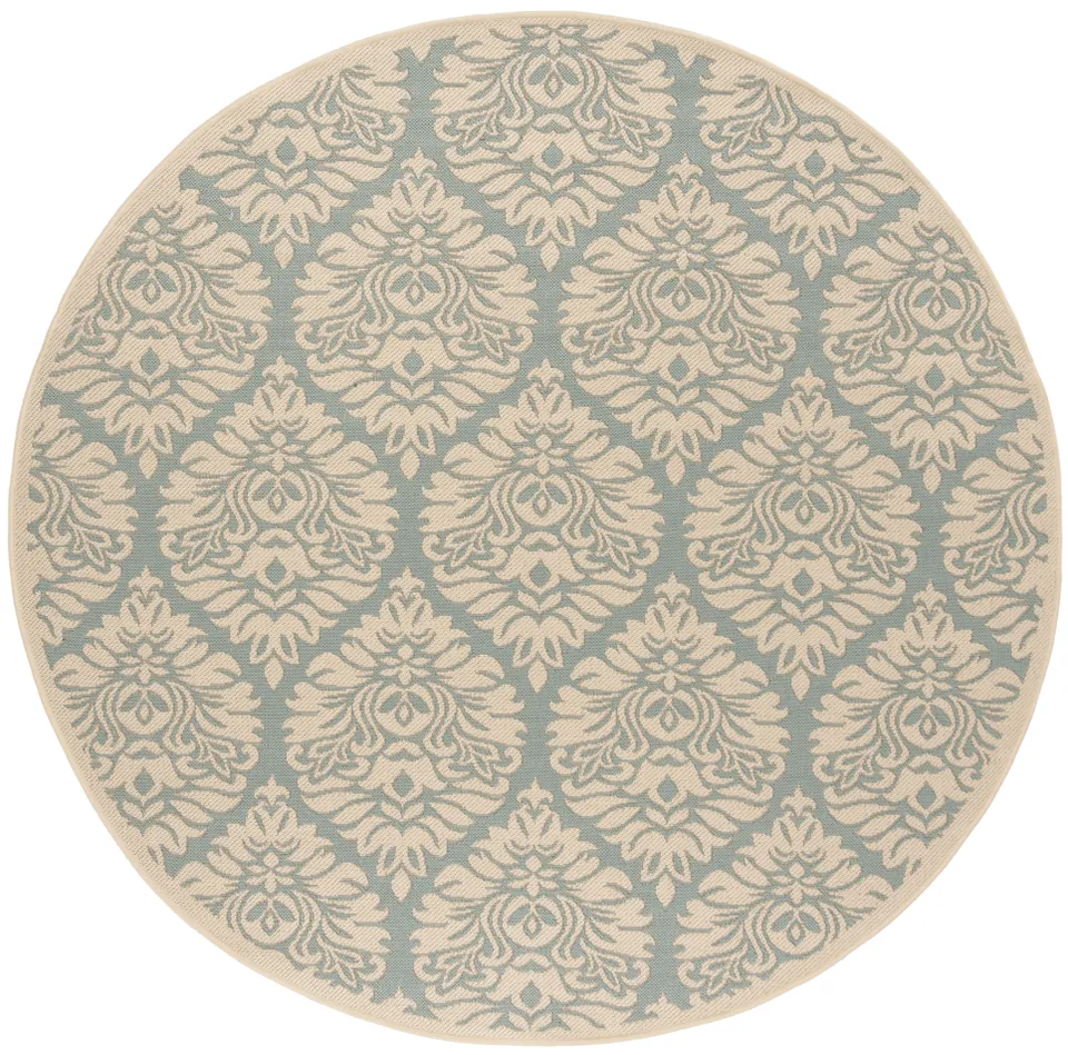 Arlo Home Indoor/Outdoor Woven Area Rug, LND135K, Aqua/Cream,  6' 7" X 6' 7" Round