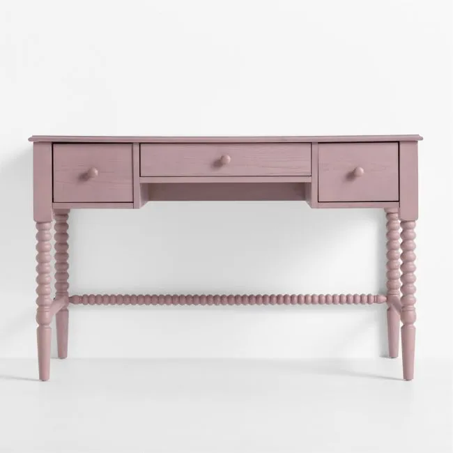 Jenny Lind 48" Dyed Lilac Rose Wood Spindle 3-Drawer Kids Desk