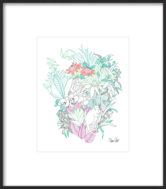 Passionflowers, orchids and the squirrel monkey  by Claire Colin for Artfully Walls