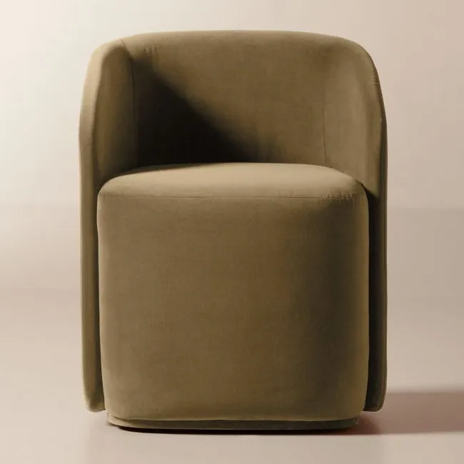 Wesler Olive Green Velvet Dining Chair with Casters