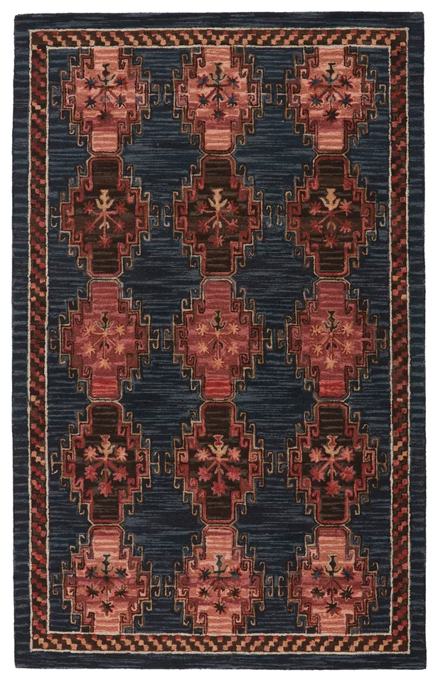 Vibe by Kyoto Handmade Tribal Dark Blue/ Pink Area Rug (5'X8')