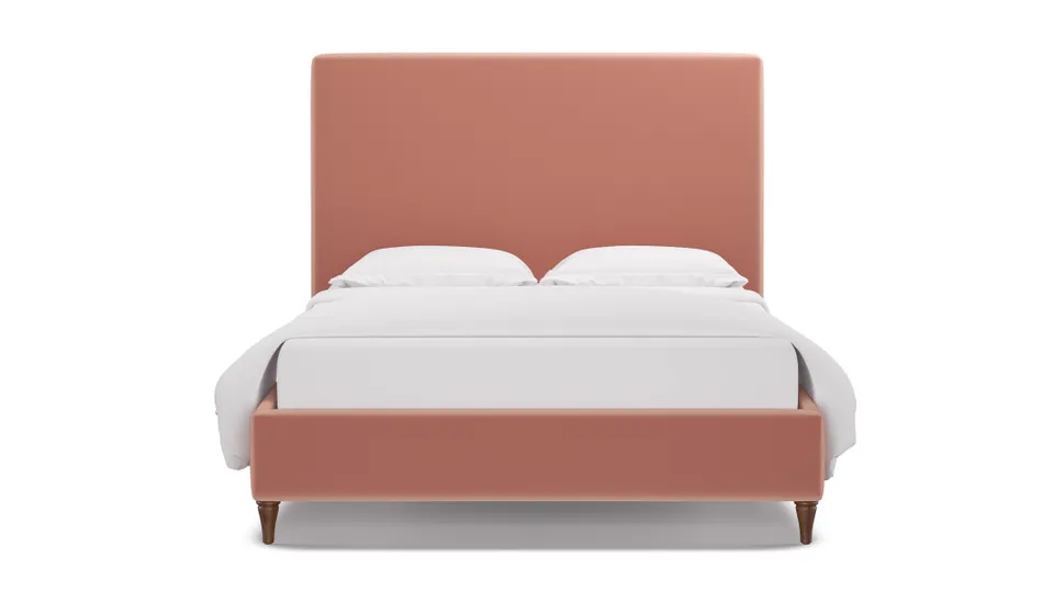 Classic Bed, Bloom Performance Plush Velvet, Walnut Decorative Tapered Leg, Twin