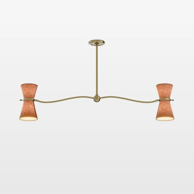 Gable Linear Antique Natural Brass Chandelier with Russet Shade 54"