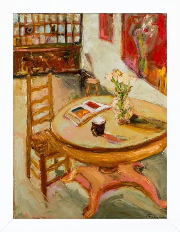 Still Life with open book on table by Ana Guzman for Artfully Walls