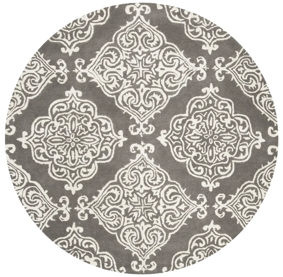 Arlo Home Hand Tufted Area Rug, GLM568D, Dark Grey/Ivory,  6' X 6' Round