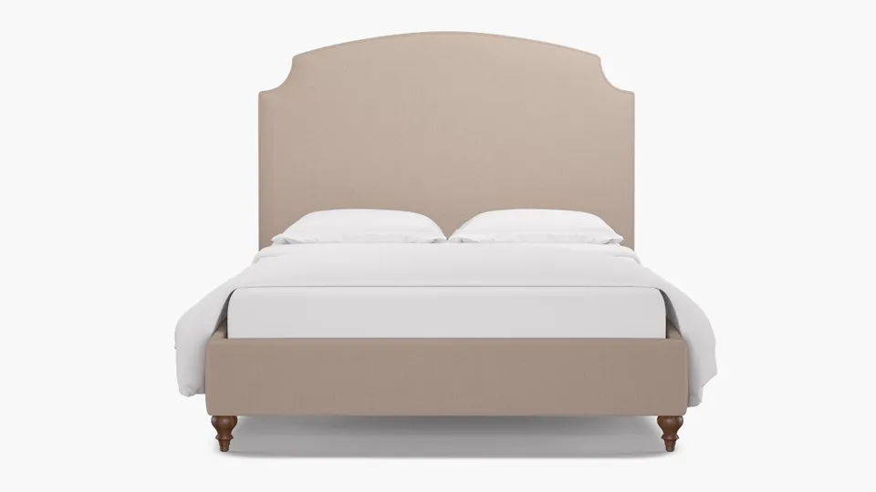 Cove Bed, Husk Everyday Linen, Walnut Decorative Tapered Leg, Queen