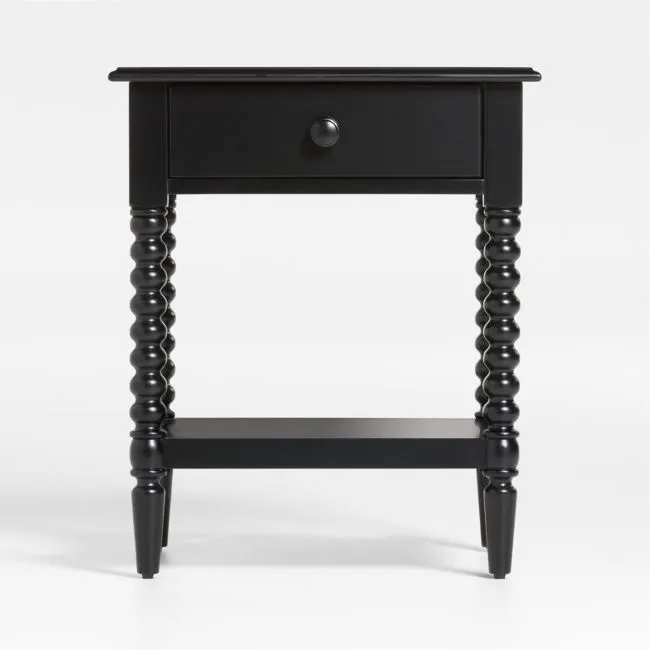 Jenny Lind 21" Black Wood Spindle Kids Nightstand with Drawer