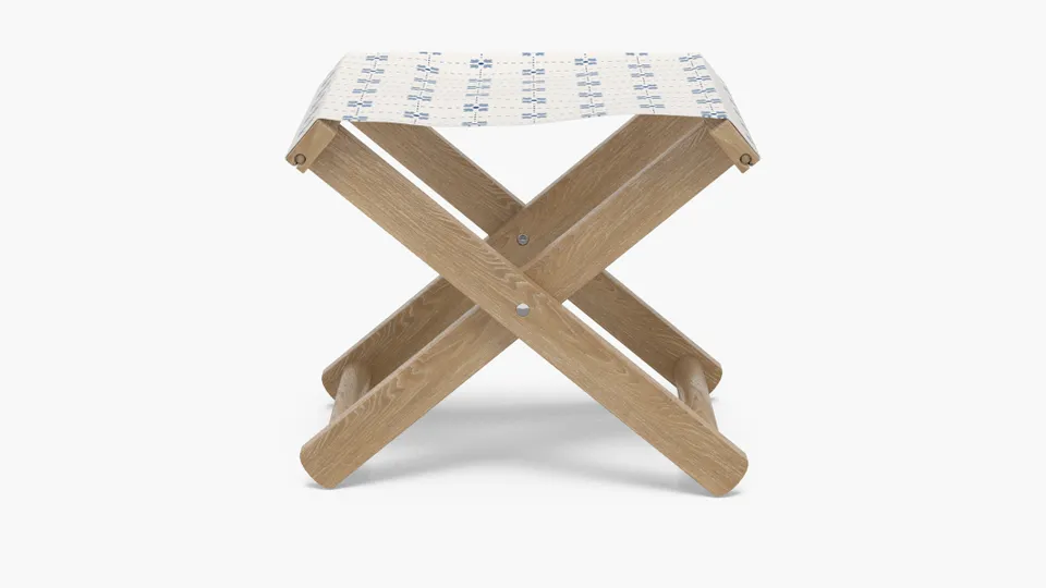Teak Cabana Stool, Delft Meadow Check