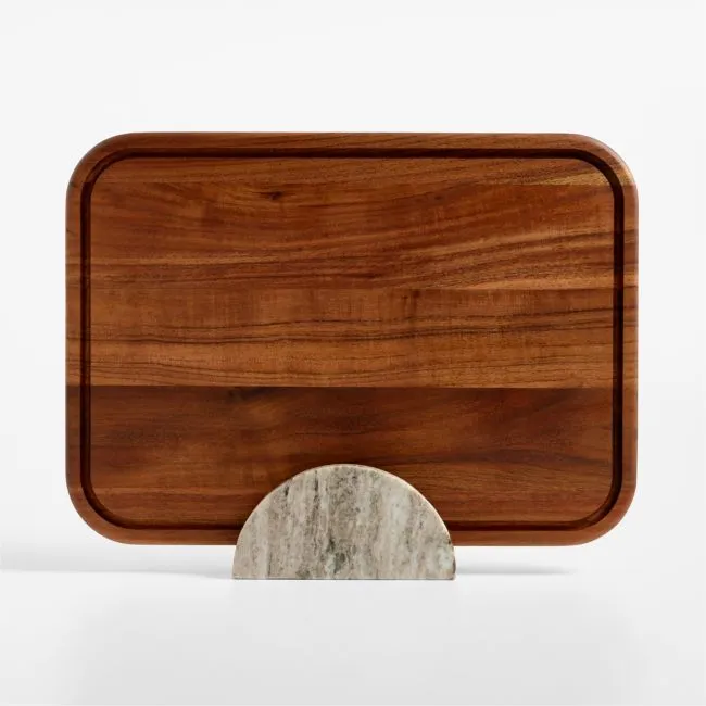 Bradwell Acacia Wood Cutting Board with Tuscan Kitchen Marble Stand